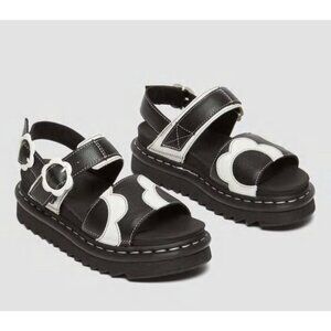 Dr. Martens Voss Pisa Leather Strap Sandals in Black White Floral Leather Size 8